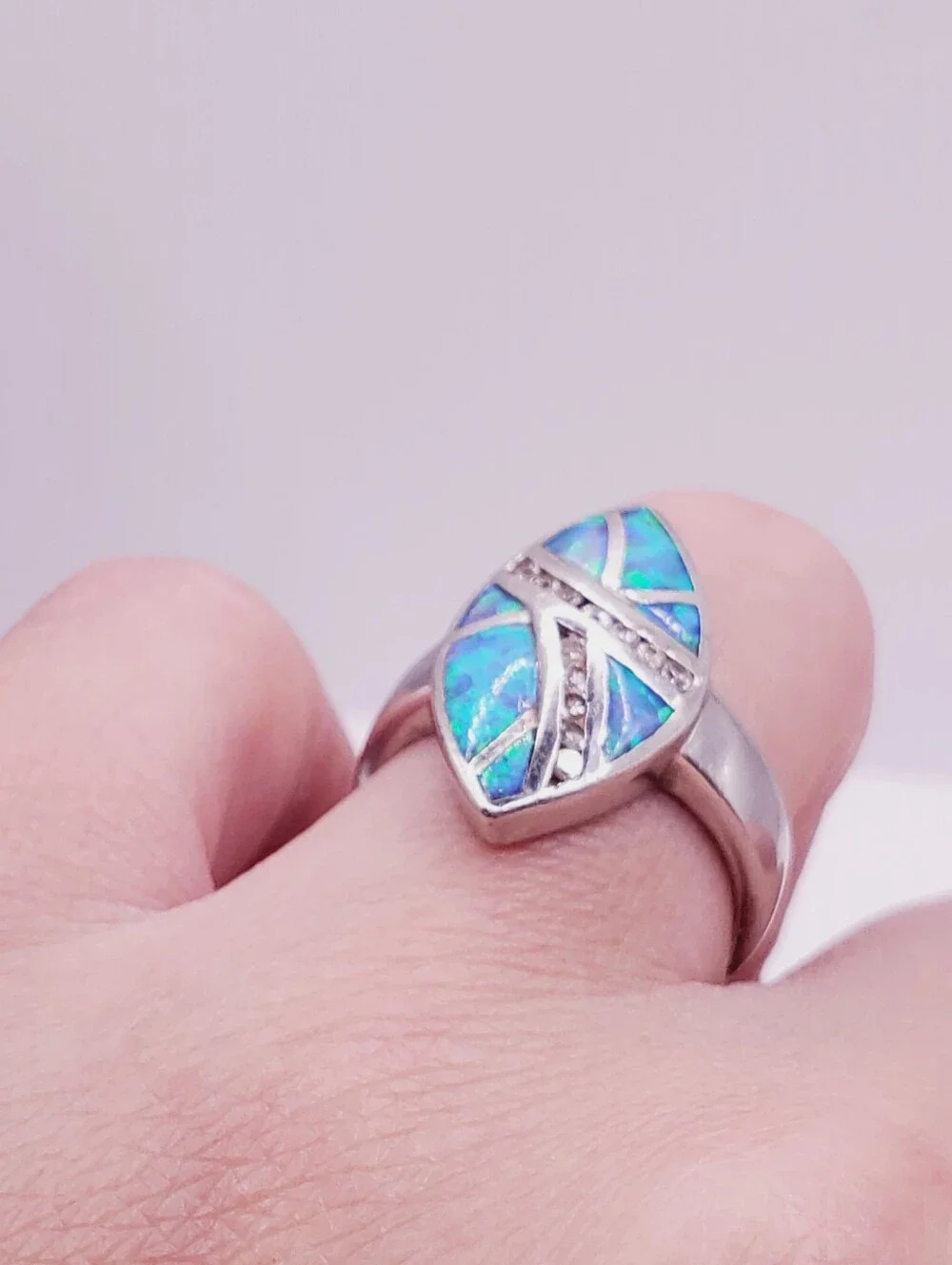 Blue Green Opal Inlay - 925 Sterling Silver Marquise Ring